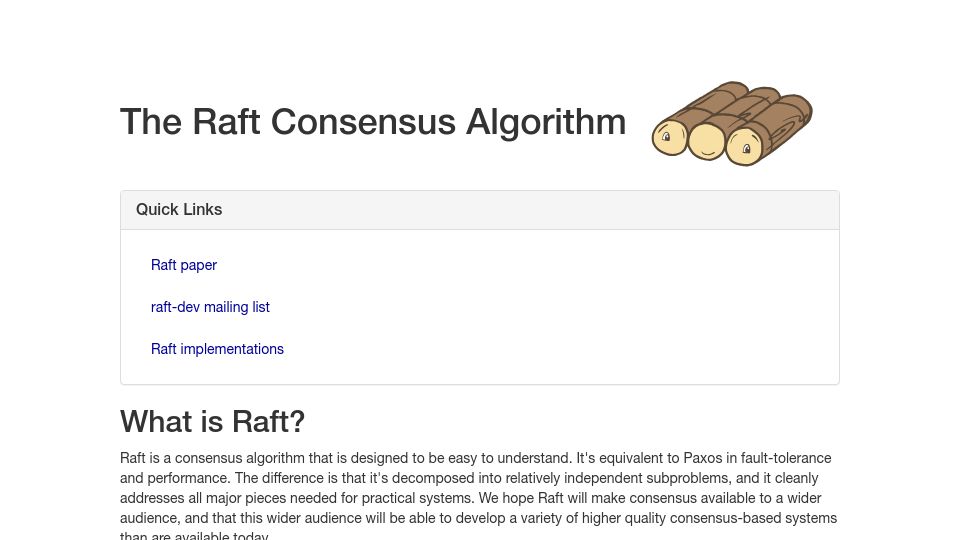 Screenshot of raft.github.io: The Raft Consensus Algorithm (2015)
