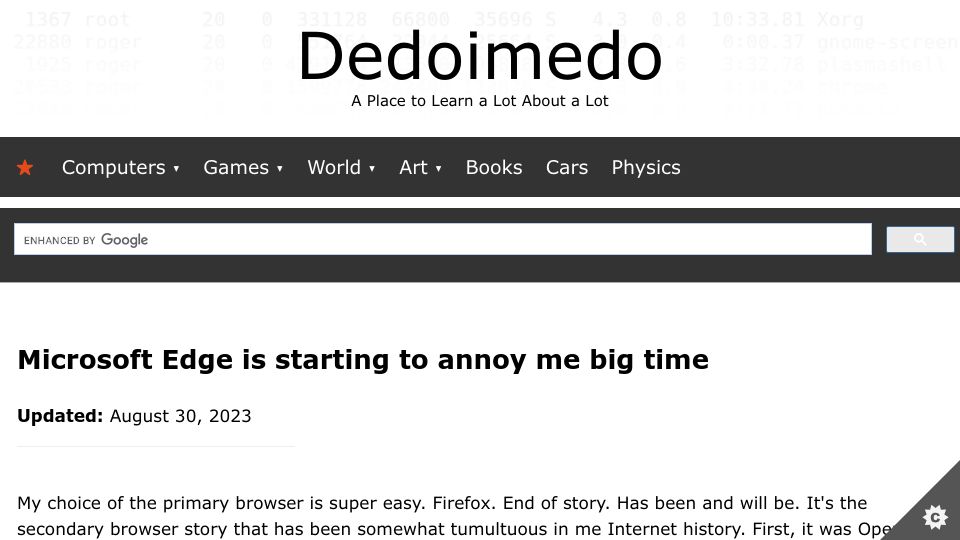 Screenshot of dedoimedo.com: Microsoft Edge is starting to annoy me big time