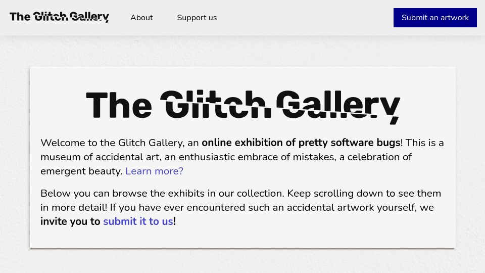 Screenshot of glitchgallery.org: The Glitch Gallery