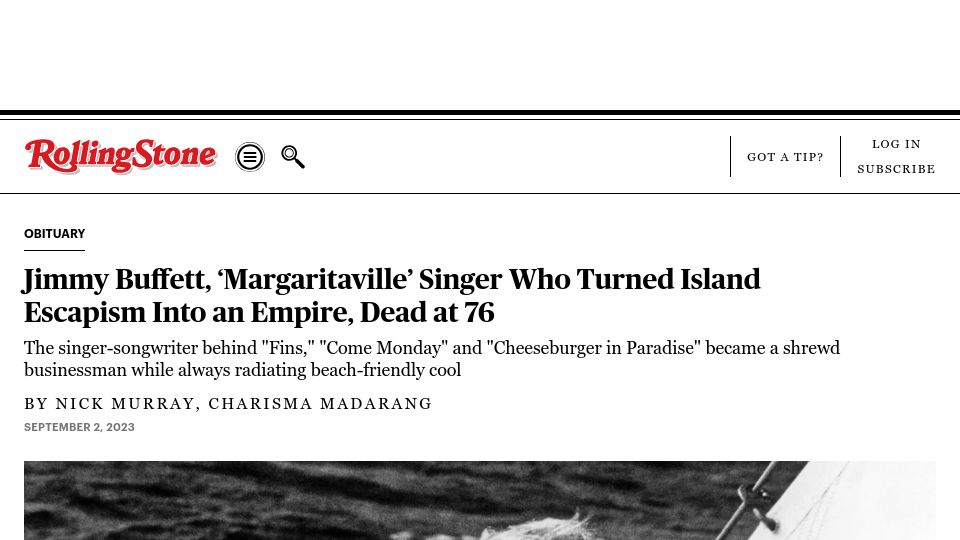 Screenshot of rollingstone.com: Jimmy Buffett has died