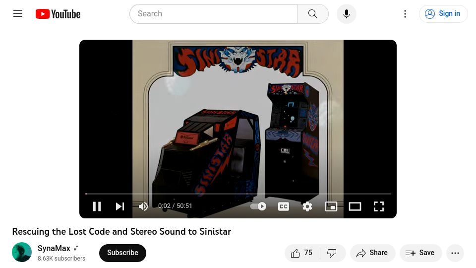 Screenshot of youtube.com: Rescuing the lost code and stereo sound to Sinistar [video]