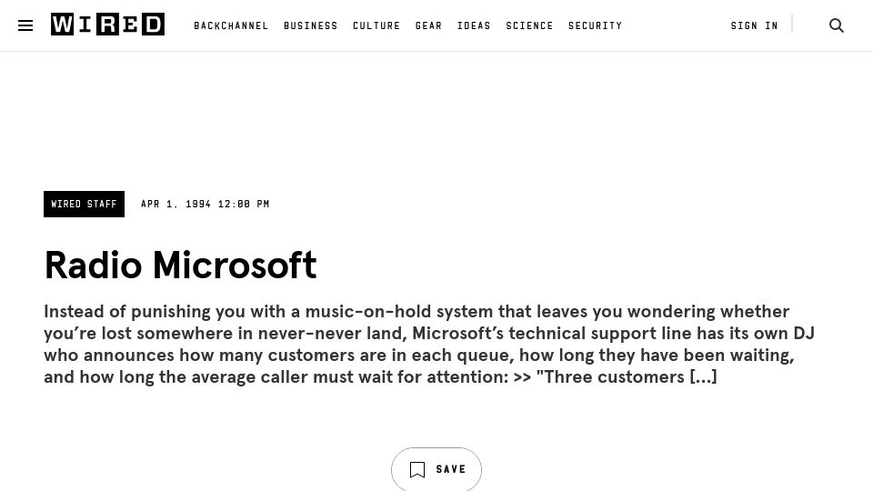 Screenshot of wired.com: Radio Microsoft (1994)