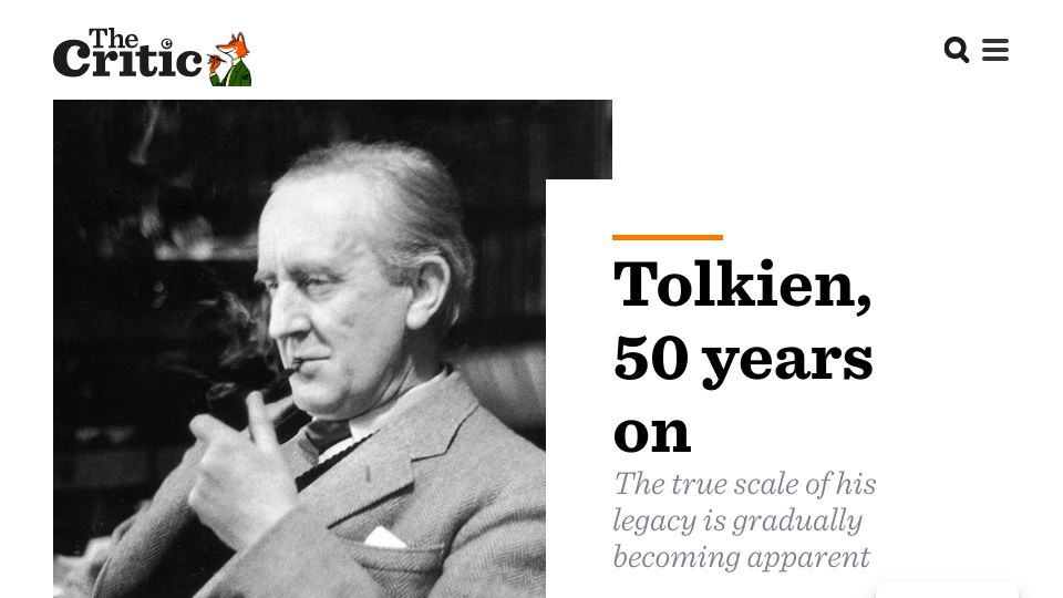 Screenshot of thecritic.co.uk: Tolkien, 50 Years On