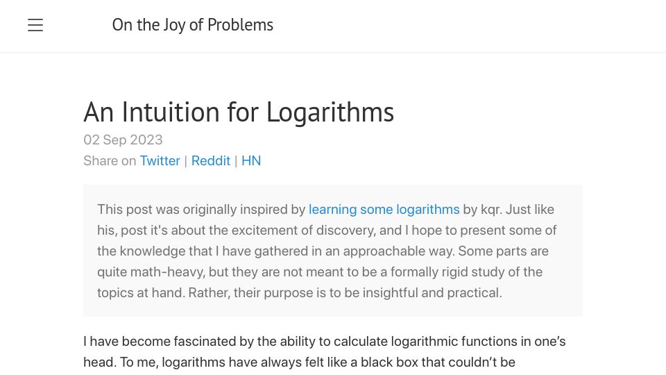 Screenshot of thasso.xyz: An intuition for logarithms