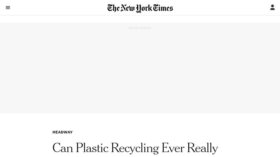 Screenshot of nytimes.com: Can plastic recycling ever work?