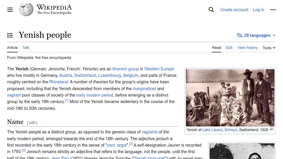 Screenshot of en.wikipedia.org: Yenish people