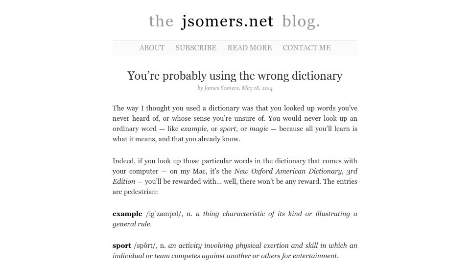 Screenshot of jsomers.net: Using the Wrong Dictionary (2014)