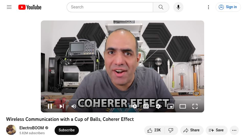 Screenshot of youtube.com: Coherer Effect [video]