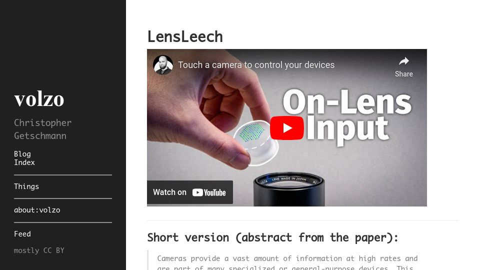 Screenshot of volzo.de: LensLeech: Touch a camera to control your devices