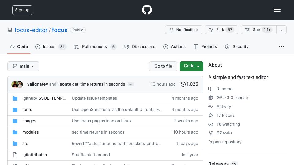 Screenshot of github.com: Focus: A simple and fast text editor written in Jai