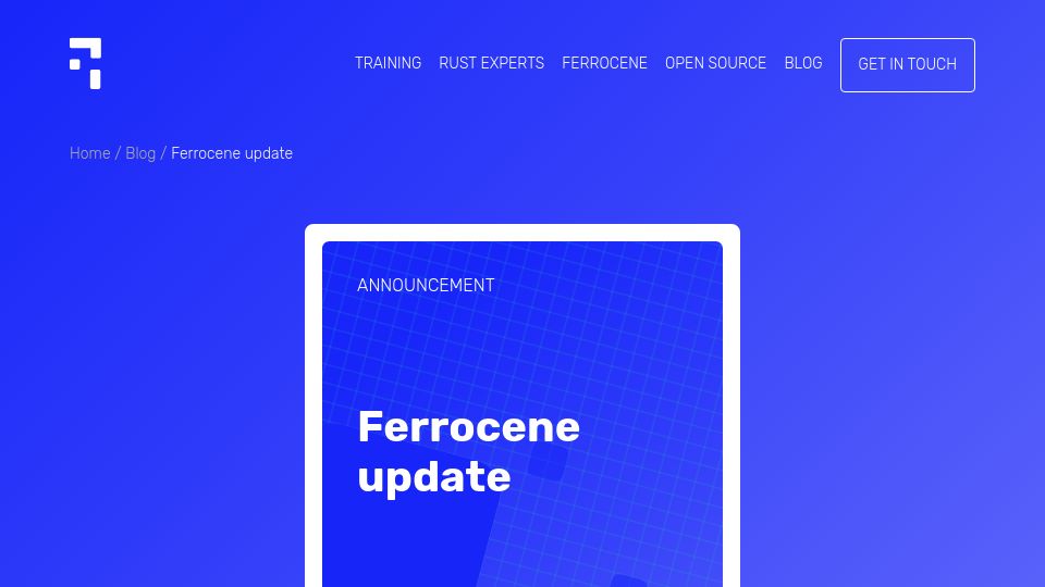 Screenshot of ferrous-systems.com: Ferrocene update
