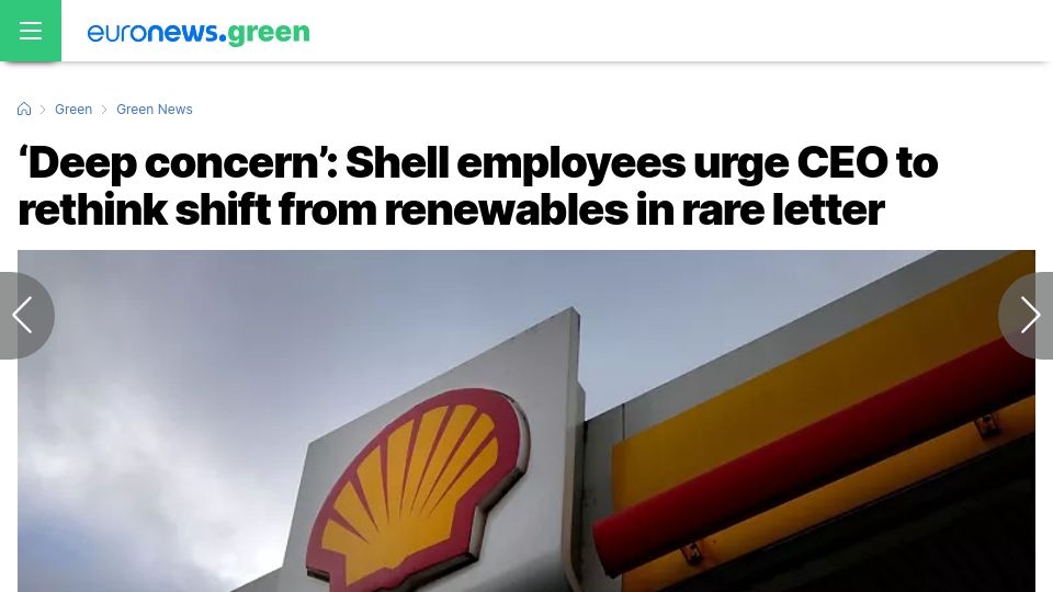 Screenshot of euronews.com: Shell employees urge CEO to rethink shift from renewables in rare letter