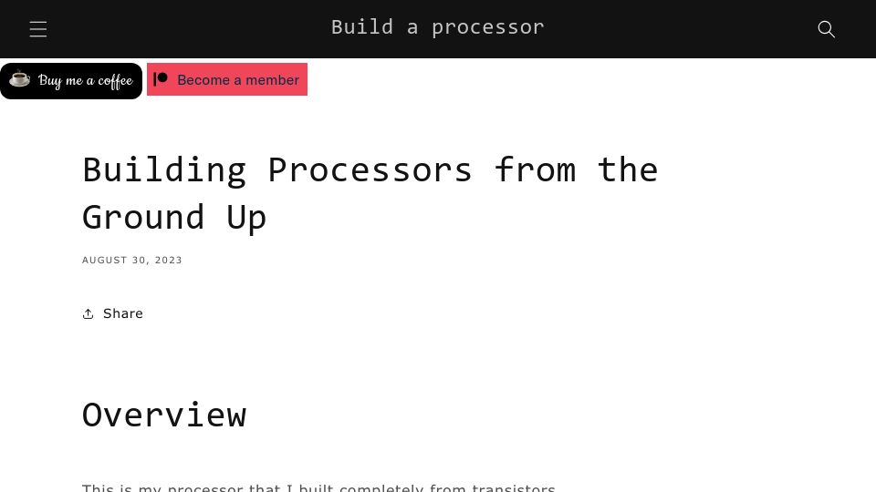 Screenshot of howcpuworks.com: Building Processors from the Ground Up