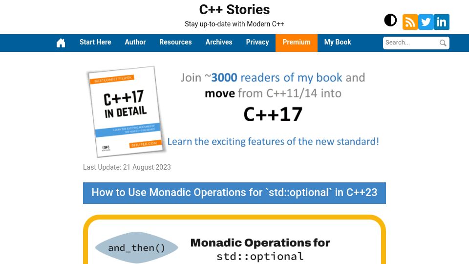 Screenshot of cppstories.com: How to Use Monadic Operations for `std:optional` in C++23