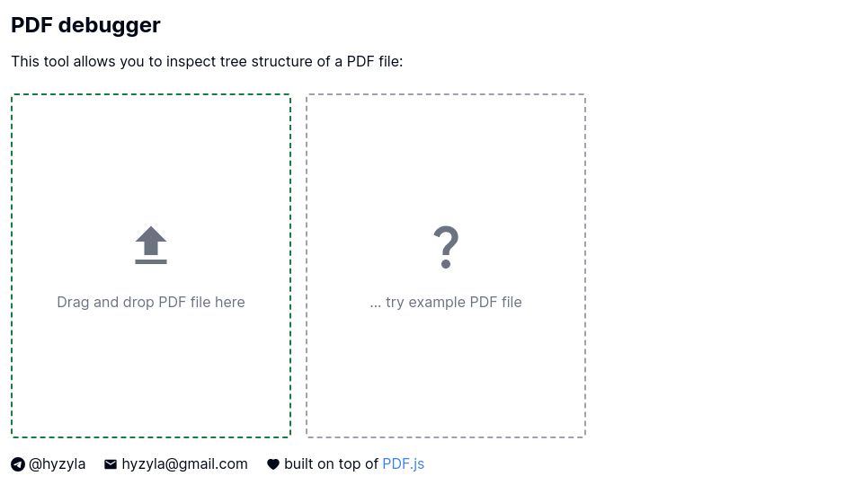 Screenshot of pdf.hyzyla.dev: Show HN: PDF Debugger – Inspect Structure of PDF Files