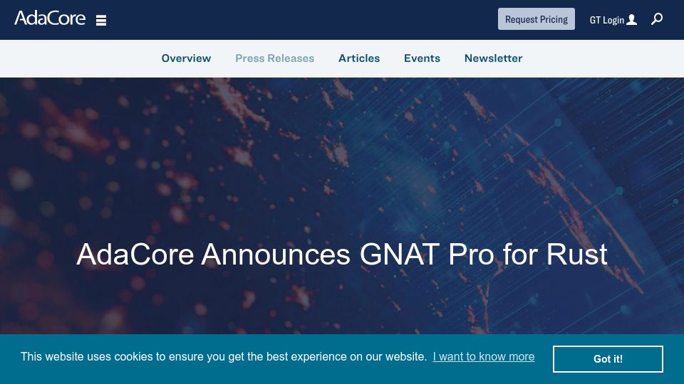 Screenshot of adacore.com: AdaCore Announces Gnat Pro for Rust
