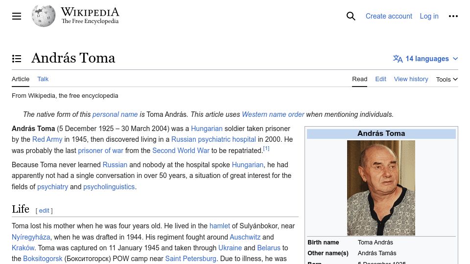 Screenshot of theguardian.com: PoW gets his life back after 55 years (2000)