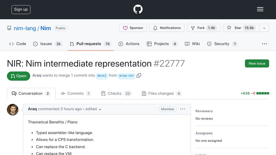 Screenshot of github.com: NIR: Nim Intermediate Representation
