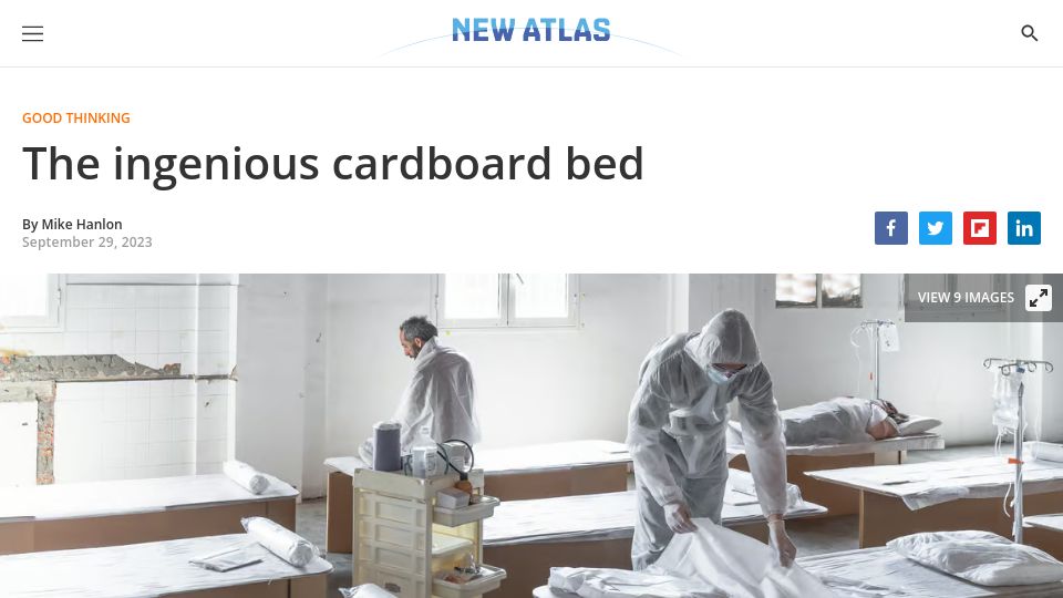 Screenshot of newatlas.com: The Ingenious Cardboard Bed