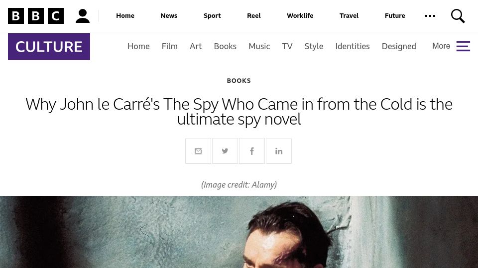Screenshot of bbc.com: John le Carré's 'The Spy Who Came in from the Cold' is the ultimate spy novel