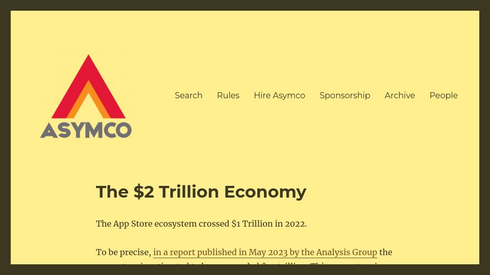 Screenshot of asymco.com: The Apple $2T Economy