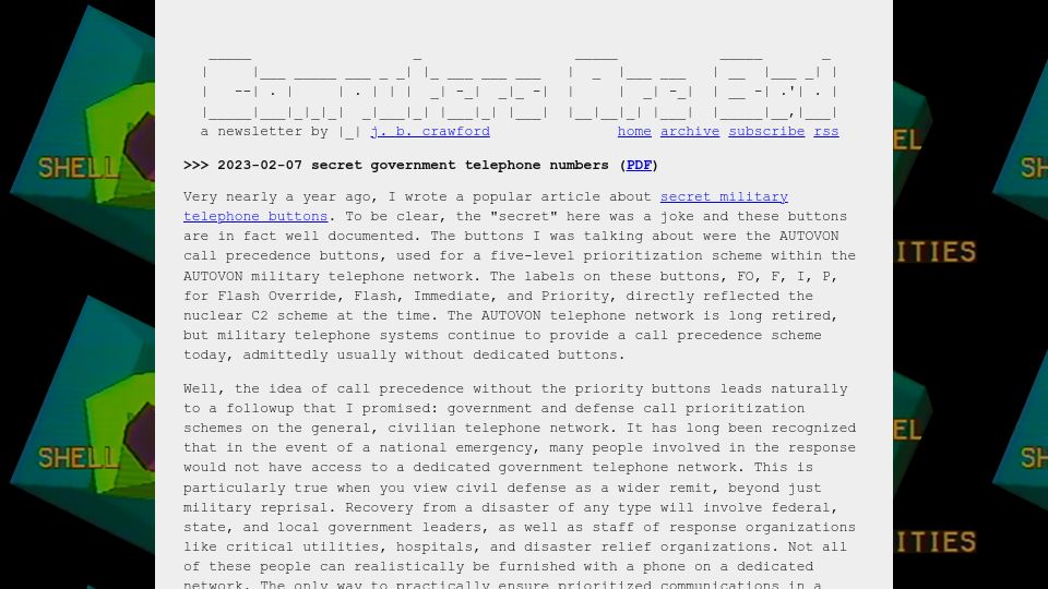 Screenshot of computer.rip: Secret Government Telephone Numbers