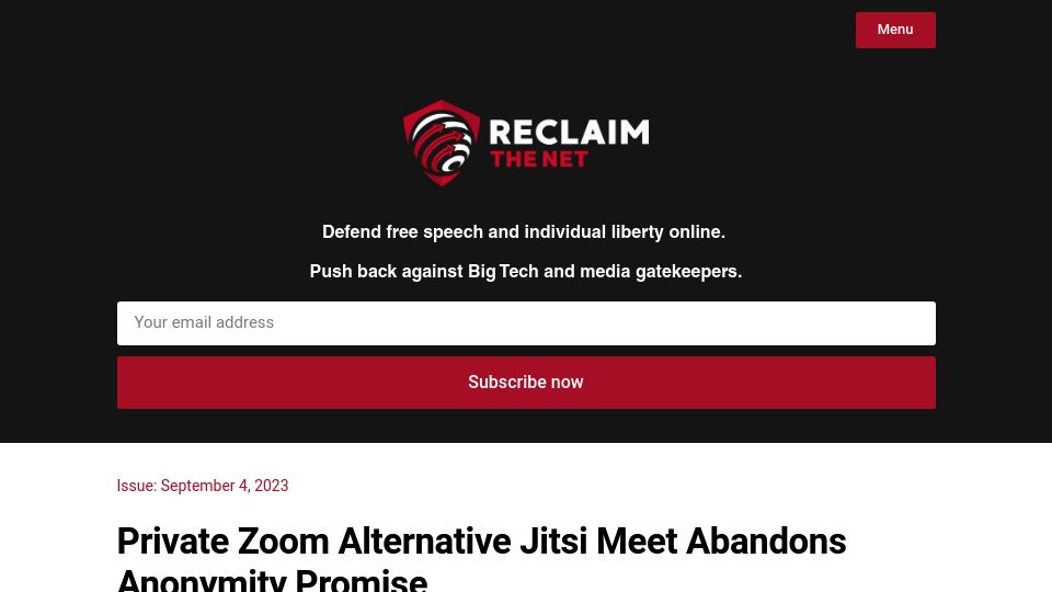 Screenshot of reclaimthenet.org: Jitsi Meet Abandons Anonimity Promise
