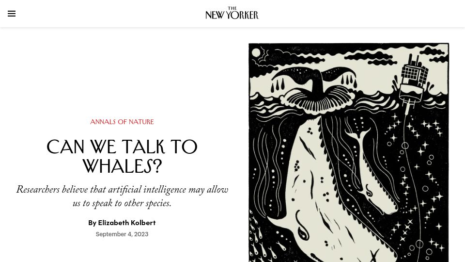 Screenshot of newyorker.com: Can we talk to whales?