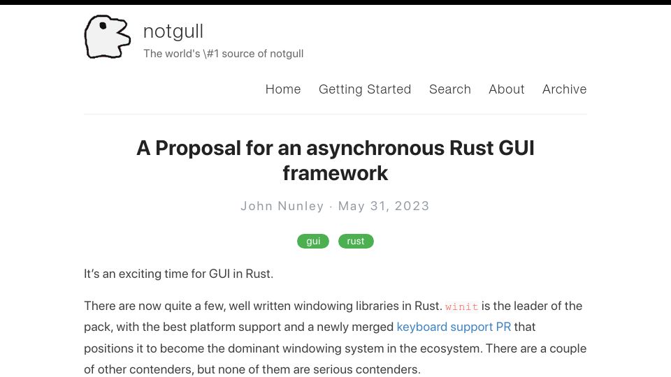 Screenshot of notgull.github.io: A Proposal for an asynchronous Rust GUI framework