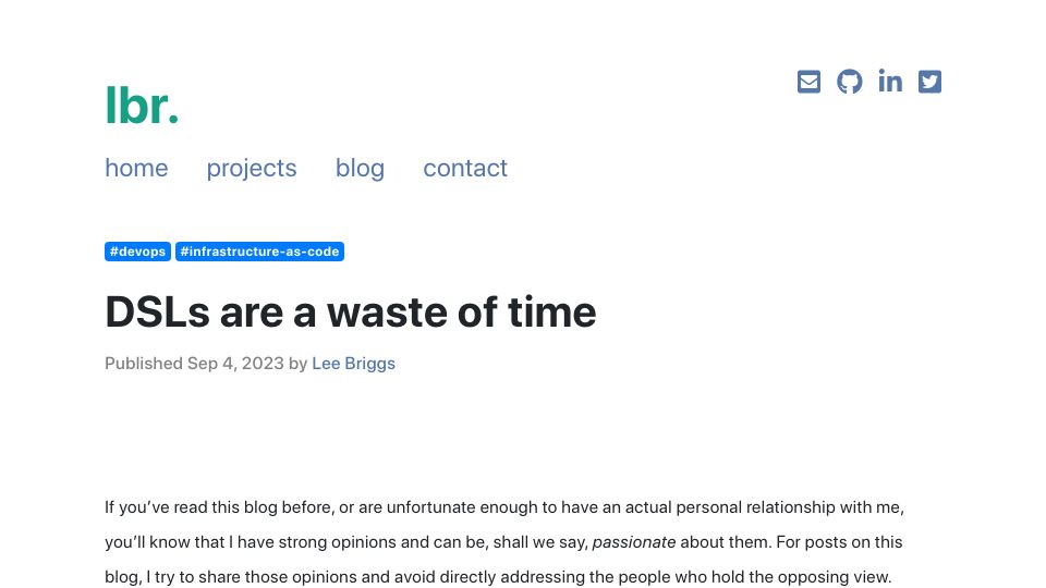 Screenshot of leebriggs.co.uk: DSLs are a waste of time