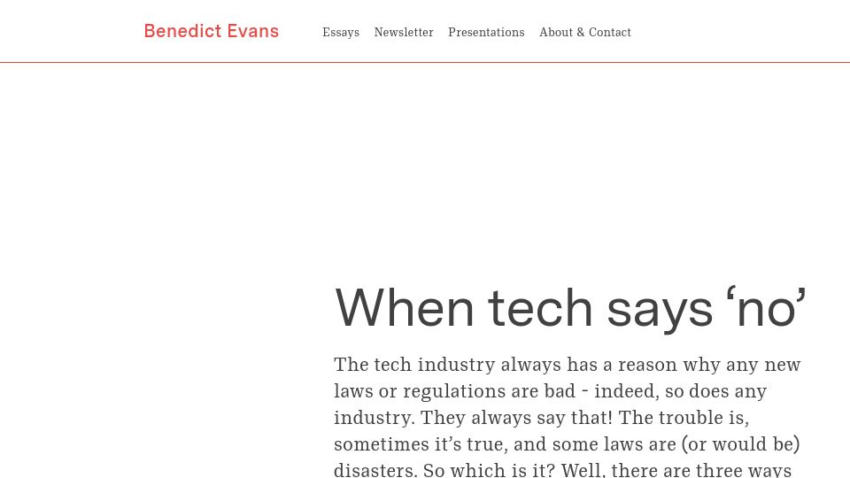 Screenshot of ben-evans.com: When tech says ‘no’