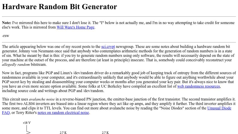 Screenshot of web.jfet.org: Hardware Random Bit Generator