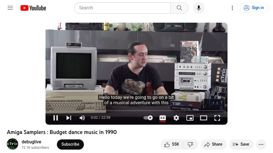 Screenshot of youtube.com: Amiga Samplers: Budget dance music in 1990