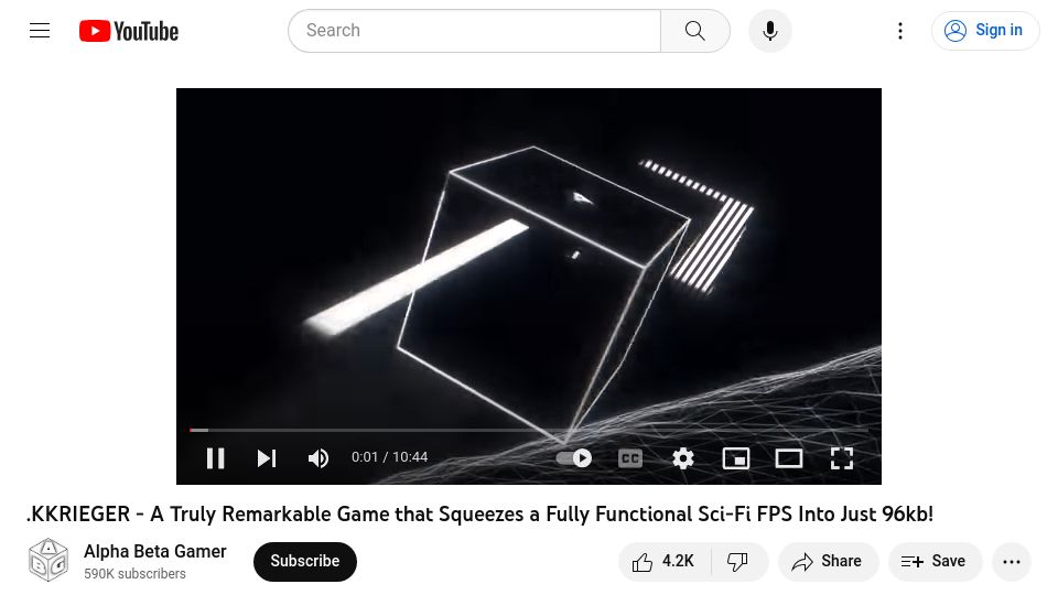 Screenshot of youtube.com: .KKRIEGER – Fully Functional Sci-Fi FPS into Just 96kb