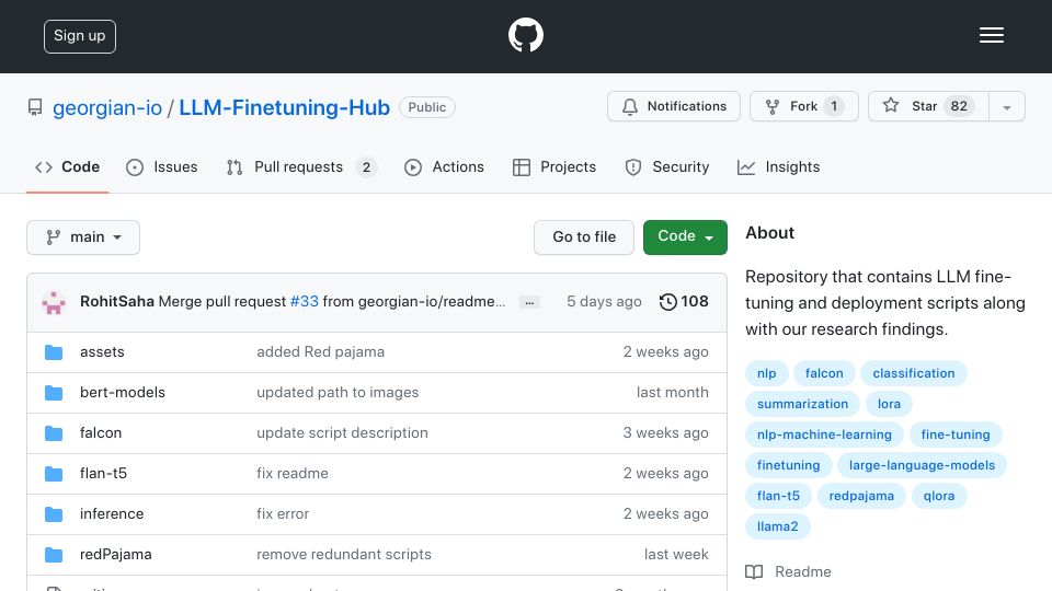 Screenshot of github.com: Show HN: finetune LLMs via the Finetuning Hub