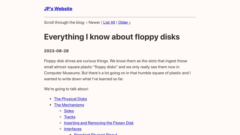 Screenshot of thejpster.org.uk: Everything I know about floppy disks