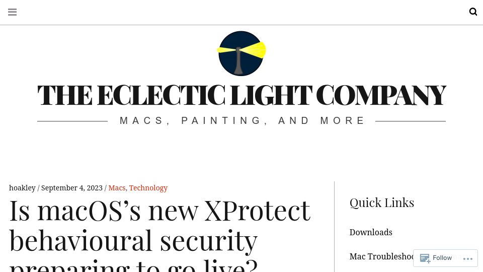 Screenshot of eclecticlight.co: Is macOS’s new XProtect behavioural security preparing to go live?