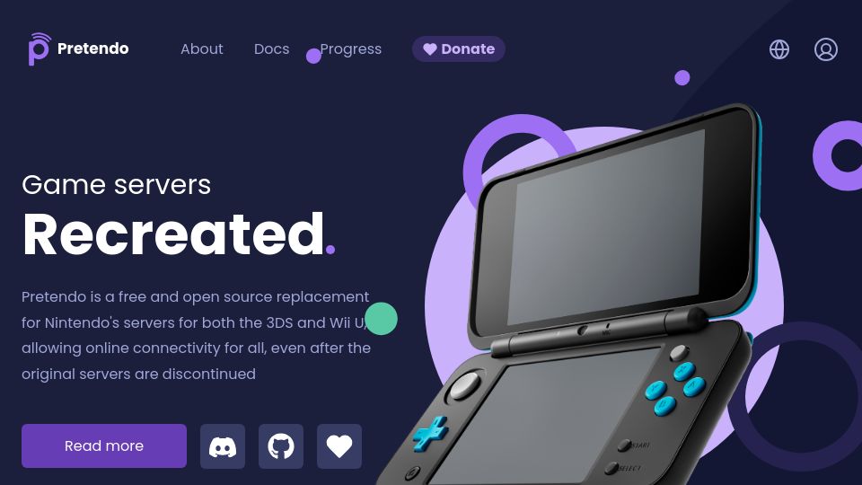 Screenshot of pretendo.network: Pretendo: A free and open source server replacement for the 3DS and Wii U