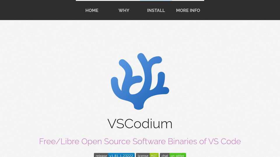 Screenshot of vscodium.com: VSCodium – Open-source binaries of VSCode