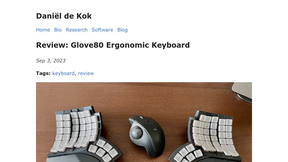 Screenshot of danieldk.eu: Glove80 Ergonomic Keyboard