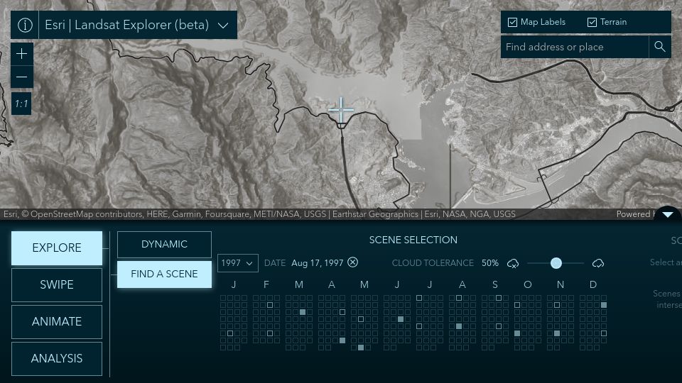 Screenshot of livingatlas.arcgis.com: Landsat archive (since 1982) available in Living Atlas