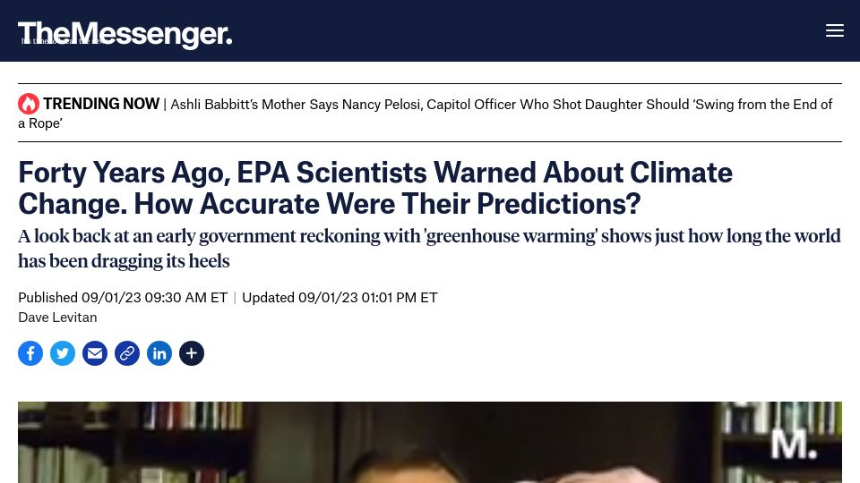 Screenshot of themessenger.com: How Accurate Were EPAs Predictions of climate change from 40 years ago?