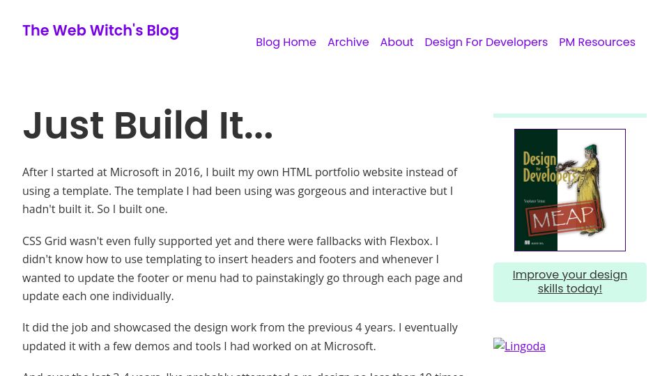 Screenshot of blog.stephaniestimac.com: Just Build It...