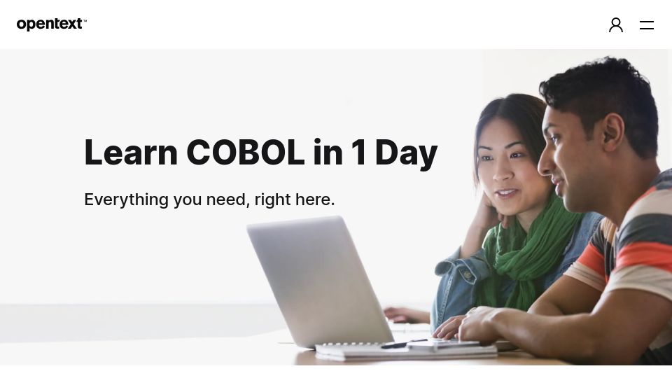 Screenshot of microfocus.com: Learn COBOL in a day