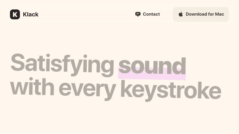 Screenshot of tryklack.com: Klack – Satisfying sound with every keystroke