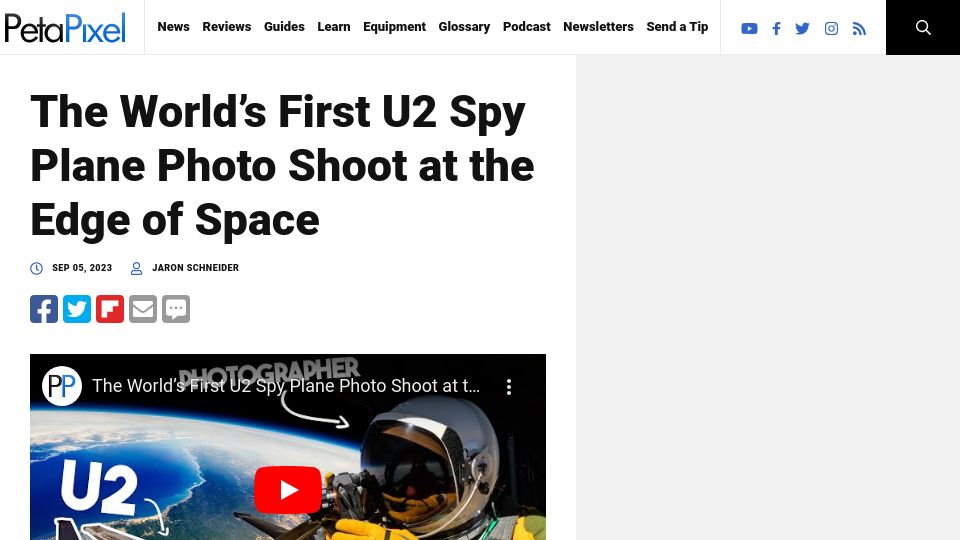 Screenshot of petapixel.com: The World’s First U2 Spy Plane Photo Shoot at the Edge of Space