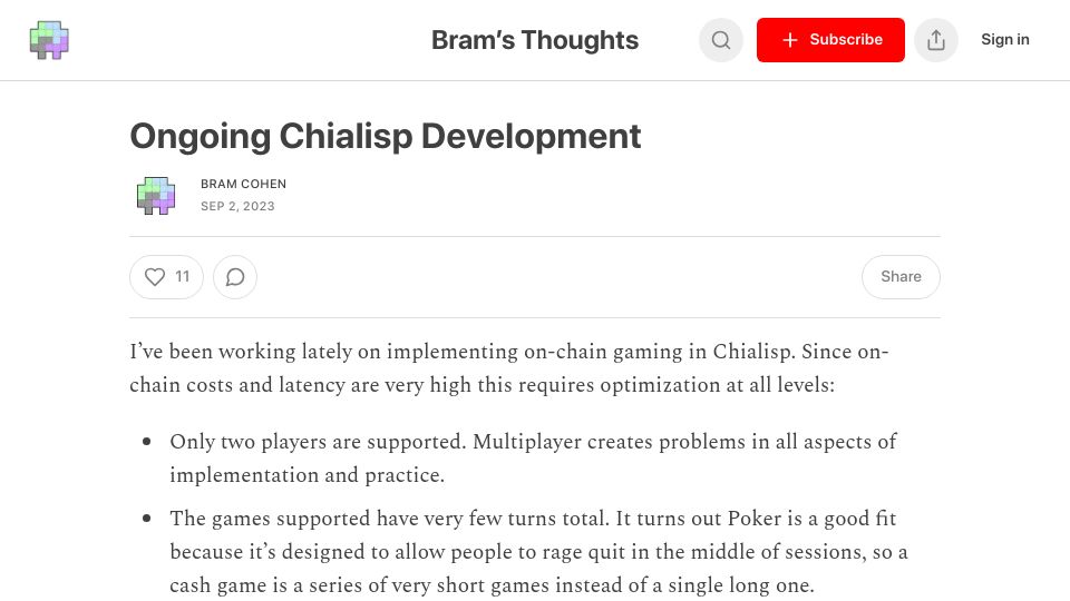 Screenshot of bramcohen.com: Ongoing Chialisp Development