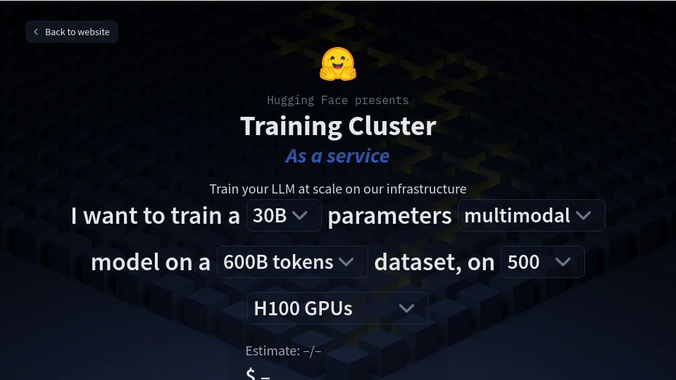 Screenshot of huggingface.co: HuggingFace Training Cluster as a Service