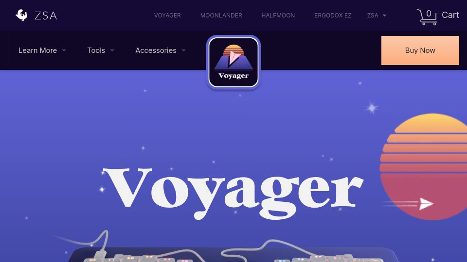 Screenshot of zsa.io: ZSA Voyager: Low profile split keyboard