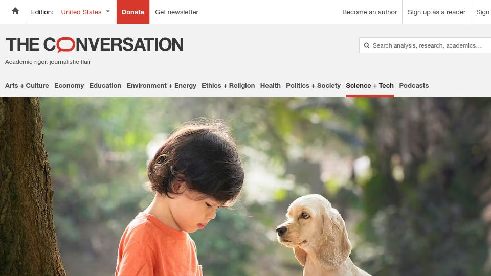 Screenshot of theconversation.com: Reading for Pleasure Helps Kids’ Brain Development